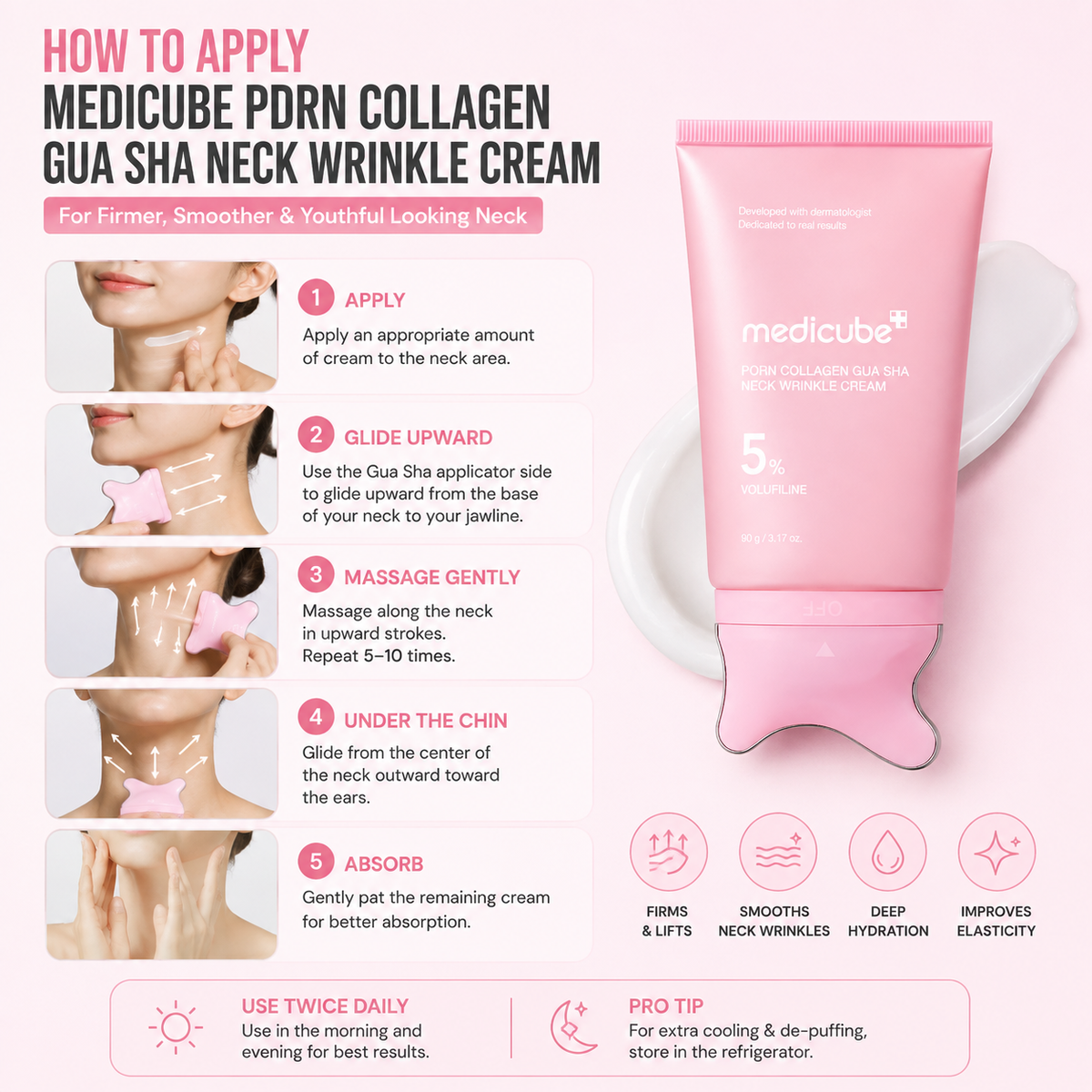 MEDICUBE PDRN COLLAGEN GUA SHA NECK WRINKLE CREAM – 5% VOLUFILINE