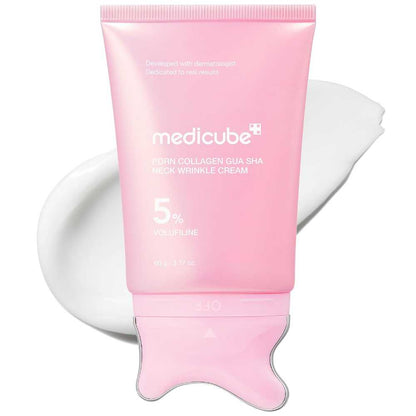 Image descriMedicube Neck Wrinkle Cream 90g with built-in gua sha applicator for neck firmingption